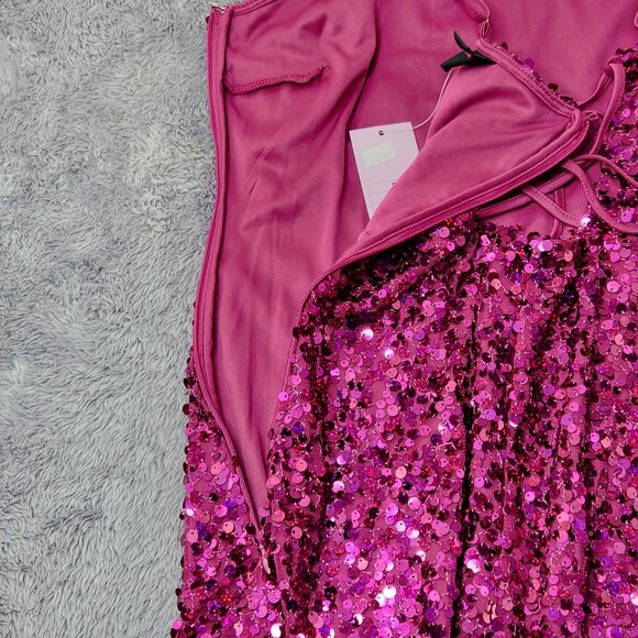 Wild Fable Mini Dress Womens S Pink Sequin With Adjustable Straps & Side Slit - Picture 8 of 16